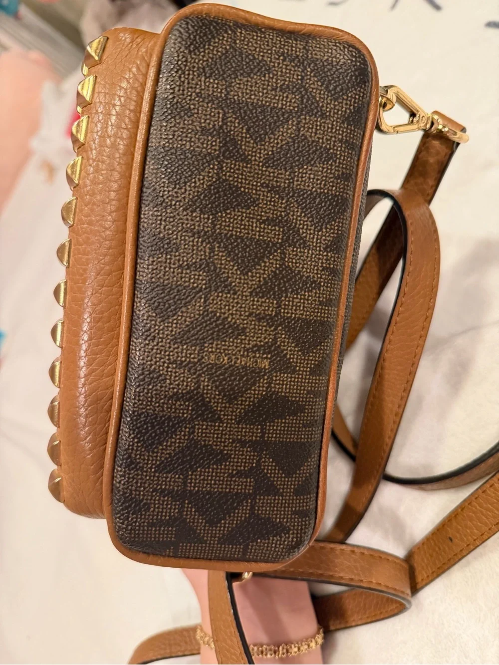 Michael Kors Brown and Tan MK Logo Mini Backpack